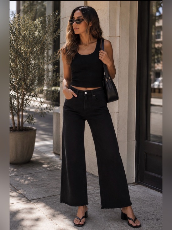 Risen Jeans Denim - 684. RISEN Black Tummy Control Mid-Rise Wide Jeans NEW